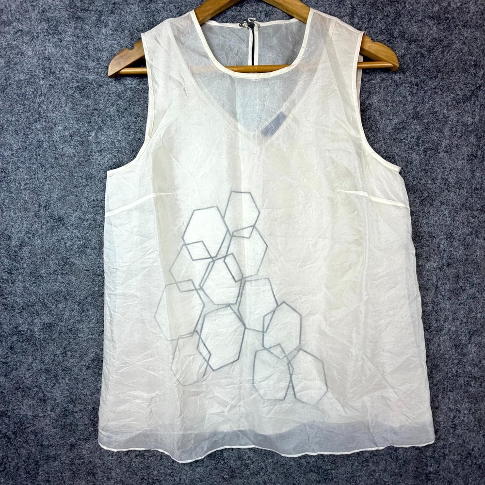 Doncaster Collection Tank Top Women M/L Cream Hexagon Print 100% Silk‎ Sheer